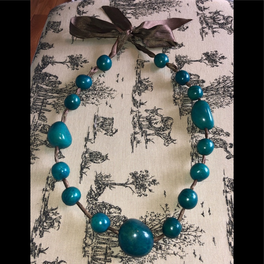 Teal Tagua Nut Bead Necklace